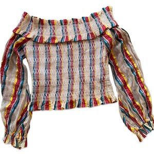 Tularosa pink multi colored off the shoulder Cotten blend top. Size small